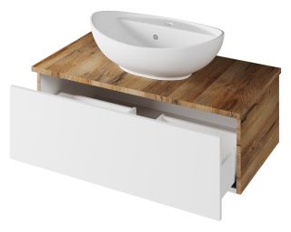 Подвесная тумба под раковину Misty Ива 90см белый/дуб Вотан